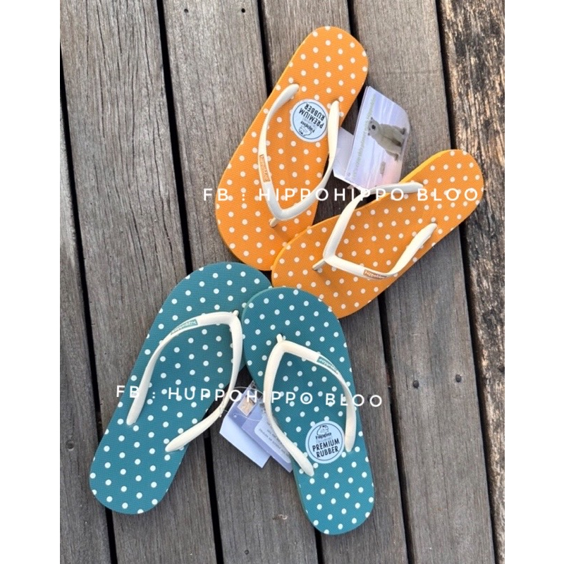 ์New จุดส้ม และ ฟ้าคราม Orange and Kham Dot Hippo shoe รองเท้าแตะ No 36-37-38-39-40
