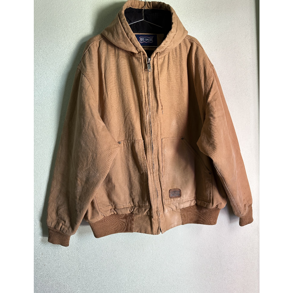 BIG SMITH Quilted Flannel Lined Duck Active Hoodie Brown Jacket