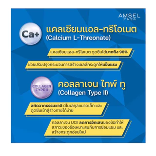 3ขวด Amsel Calcium L-Threonate+Collagen Type II แอมเซล แคลเซียม แอล-ทริโอเนต พลัส คอลลาเจนไทพ์ ทู