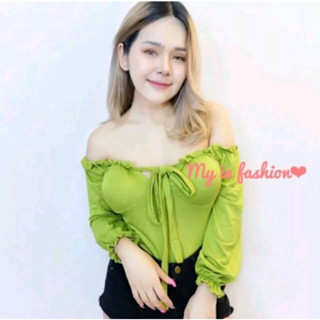 บอดี้สูทแขนยาว แขนพอง ทรง​ตุ๊กตา ผูกโบว์หน้าอก เสริมฟองน้ำ ผ้าคอตตอน