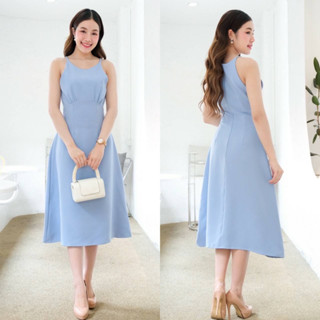 S M L XL  Midi dress แขนกุด น่ารักมากกกกก คัตติ้ง เอวสูงปรี๊ด จีบใต้อก กระโปรงบานตีเกร็ดเอว เพื่อนเจ้าสาว แต่งงาน ราตรี