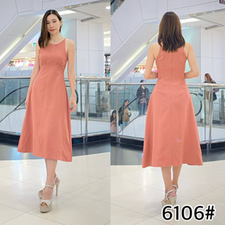 S M L XL 2XL FN6106#  Midi dress แขนกุด น่ารักมากกกกก คัตติ้ง เอวสูงปรี๊ด จีบใต้อก