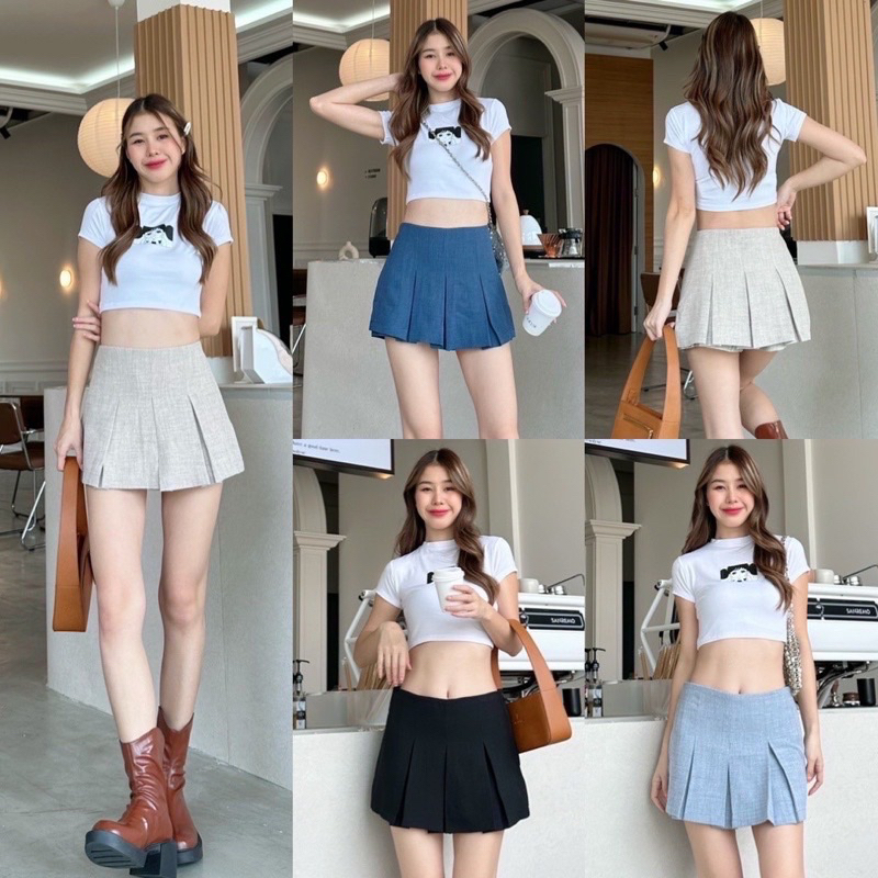 !!พร้อมส่ง!! กระโปรงกางเกงจีบเทนนิส เกาหลีเกาใจ จีบรอบตัว 🌈