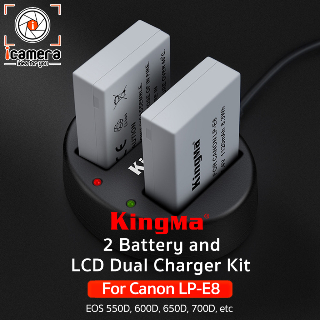 Kingma Battery &amp; Charger Kit LP-E8 ( แบตเตอร๊่ 2ก้อน+ชาร์จเจอร์) For Canon EOS 550D, 600D, 650D, 700D, etc