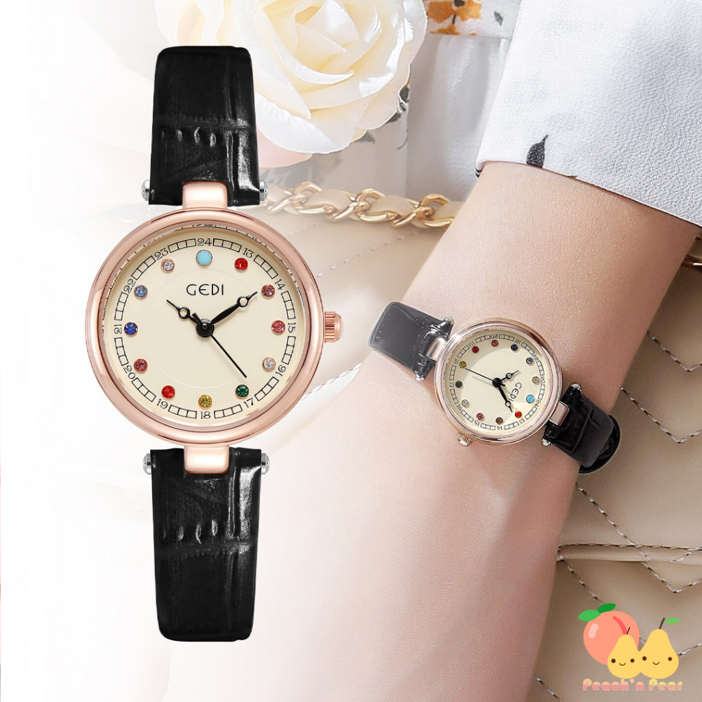 GEDI 51040 ✨มินิมอล พลอยหลากสี✨ สายหนัง จีดี้ ของแท้ 100% นาฬิกาแฟชั่น นาฬิกาข้อ