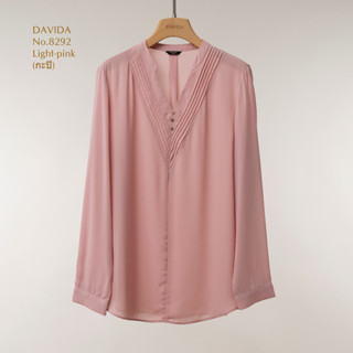 เสื้อเชิ๊ตแขนยาว ตีจีบสามเหลี่ยมด้านหน้า DAVIDA #8292