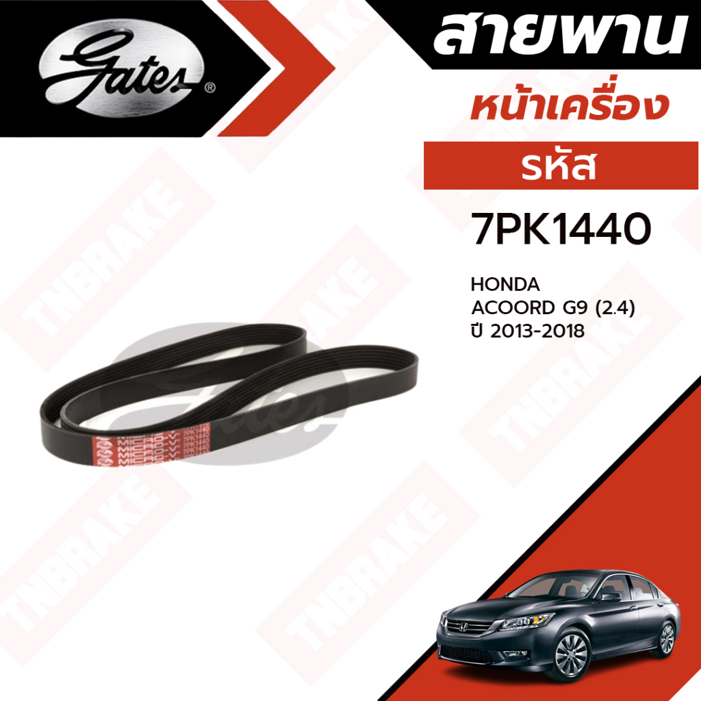 Gates สายพานหน้าเครื่อง Honda Accord G9 เครื่องยนต์ K24W (2.4L) ปี 2006-2012 ฮอนด้า แอคคอร์ด รหัส 7P