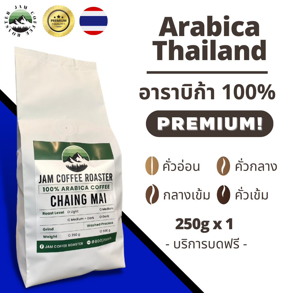 JAM Coffee Roaster เมล็ดกาแฟอาราบิก้า ขนาด 250 กรัม เกรดพรีเมี่ยม คัดพิเศษ 5 ระดับการคั่ว