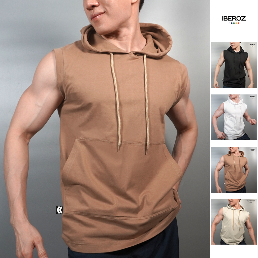 IBEROZ เสื้อแขนกุดมีฮู้ด เสื้อสีพื้น มีกระเป๋า รุ่นTH-COLOR