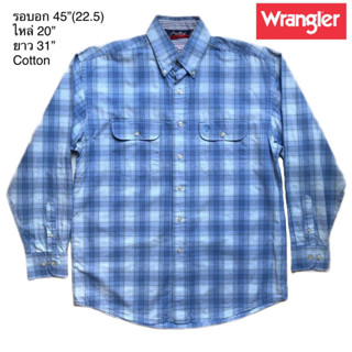 🌼มือ2🌼Wrangler เสื้อเชิ้ตลายสก๊อต สีฟ้า