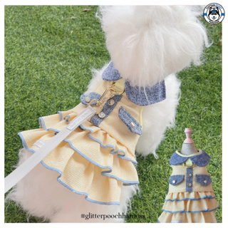 Glitter Pooch ชุดรัดอก สายจูง เสื้อผ้า สุนัข, หมา, แมว, สัตว์เลี้ยง พร้อม สายจูง รุ่น Lady Middleton Yellow