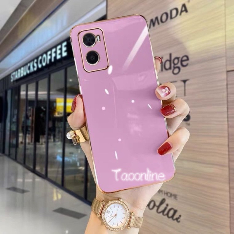 เคส สีพื้น ขอบทอง สำหรับ OPPO A5S A7 A12 F9 A57 4G 5G A77S A77 A16 A15 A15S A3S เคส TPU ฝาหลัง สีสวย น่ารัก พร้อมส่ง