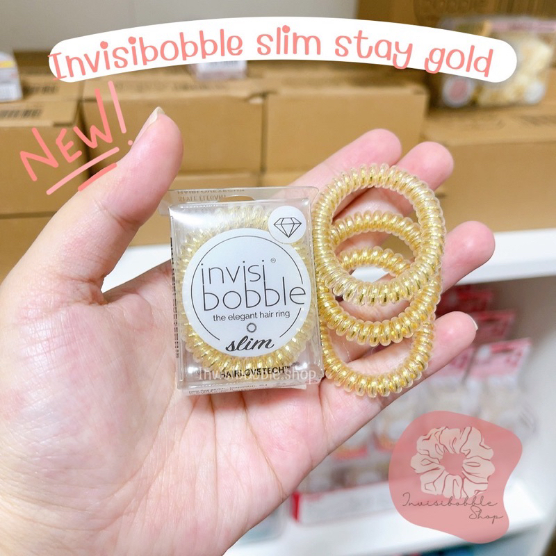 (แบ่งขาย/ยกกล่อง) Invisibobble slim สี stay gold