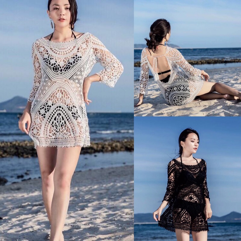 เดรสไหมพรม เดรสซีทรู ใส่คลุมชุดว่ายน้ำ รุ่นผูกหลัง