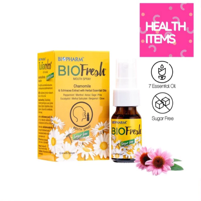 BIOPHARM BIOfresh Mouth Spray15mL ((สเปรย์พ่นคอ)) สารสกัดสมุนไพรธรรมชาติ