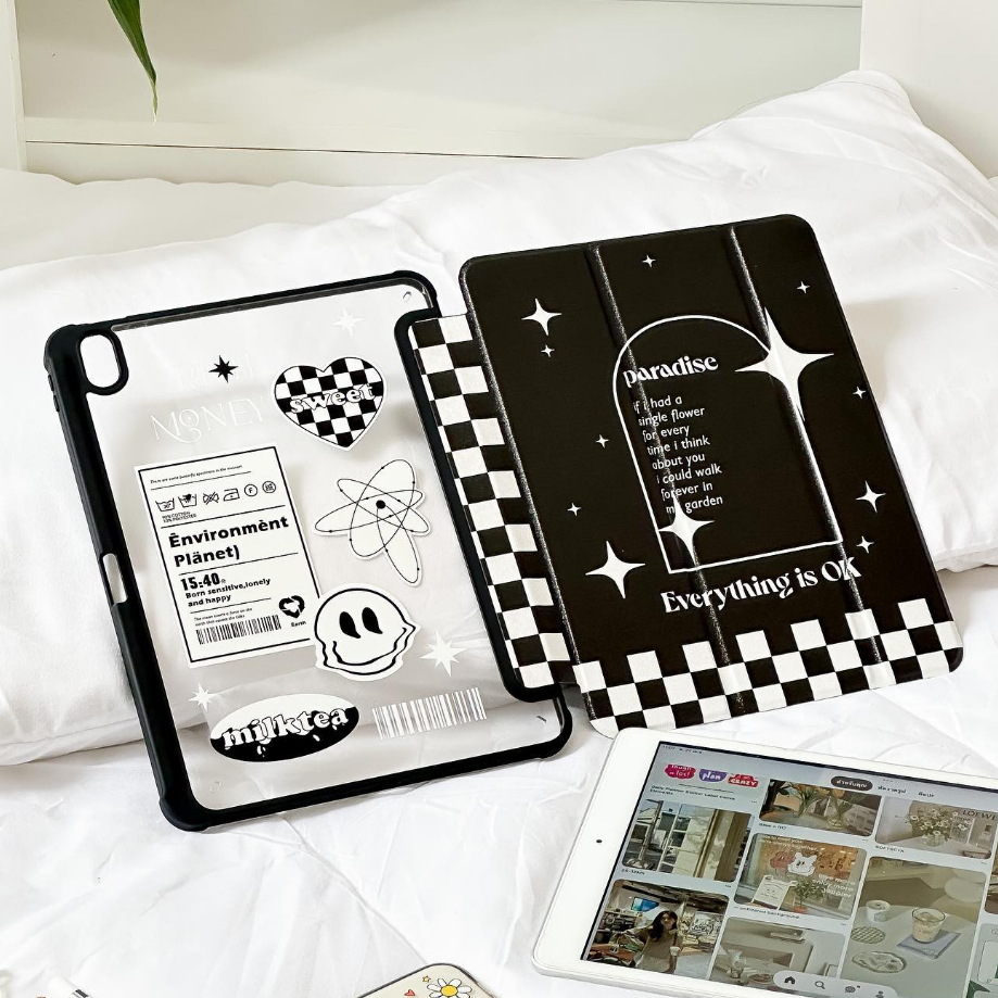 ⚡พร้อมส่ง⚡เคสไอแพด Gen12 Air8 Gen10 Gen11อะคริลิค ฉลากดำ ช่องใส่ปากกาขวา Acrylic เคส ipad Air6 Air7
