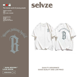 SELVZE （พร้อมส่งจากกทม มาถึงใน 3วัน）print T-shirt ตัวอักษรพิมพ์สบายสุภาพสตรีแขนสั้น oversize A0527