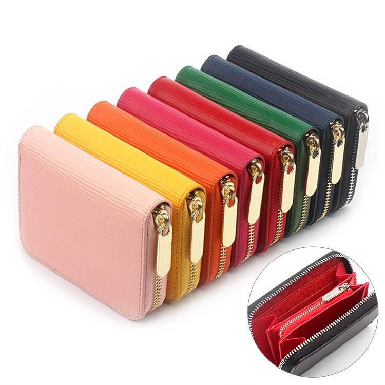 กระเป๋าสตางค์ใบสั้น ซิปรอบ หนัง PU ลายไม้ มีหลายสีให้เลือก #23D