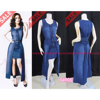 SaLe++ (อก36) D4905 LEONINE Maxi Dressยีนส์แขนกุด เหมือนใส่ 2 ชิ้น สม๊อกหลังช่ว