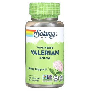 Valerian แก้นอนไม่หลับ Solaray, Valerian, 470 mg, 100 VegCaps