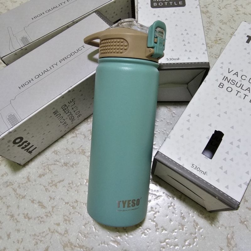 แก้วเก็บความเย็น TYESO สีเขียว มีหูจับ ถือง่าย พกพาสะดวก แก้วกดเปิดได้ ไม่มีไอน้ำ เก็บความเย็นได้ ty