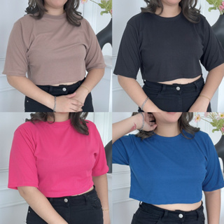 เสื้อครอป Crop เสื้อยืดโอเวอร์ไซซ์ผ้าร่องสีพื้น  ผ้าร่องนิ่มมากทรงสวย ใส่สบายแมทซ์ลุคได้ง่าย