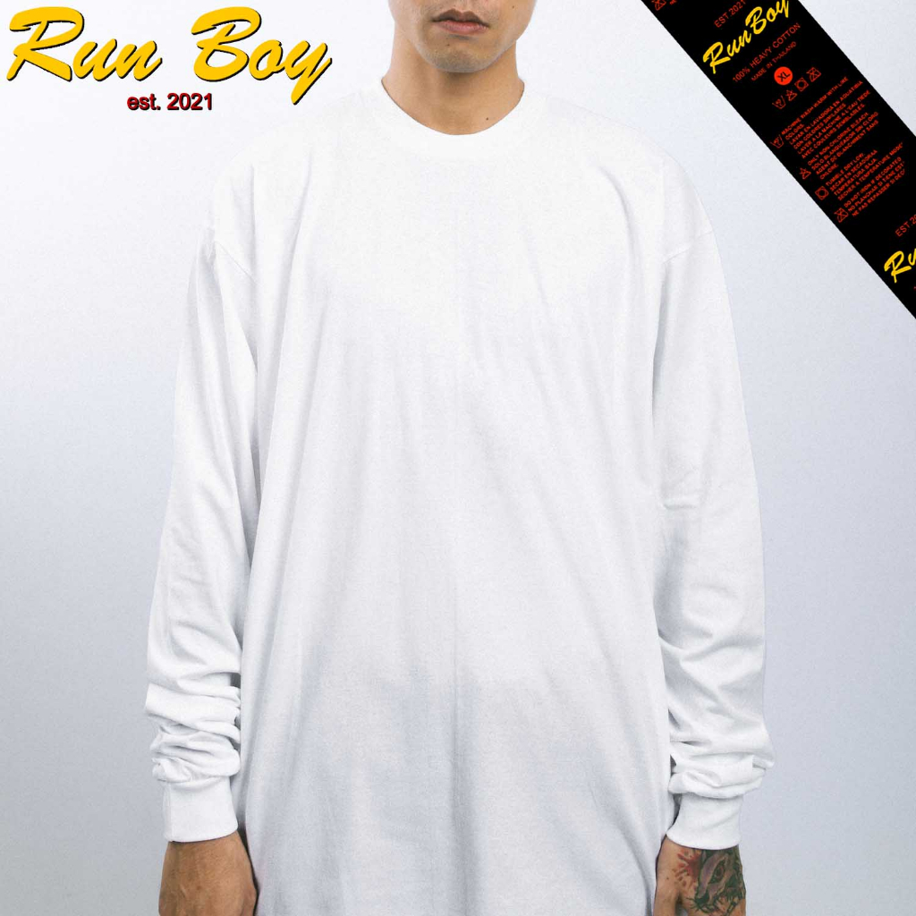 เสื้อยืด RUNBOY แขนยาว ป้ายแดง คอฟิต สีขาว