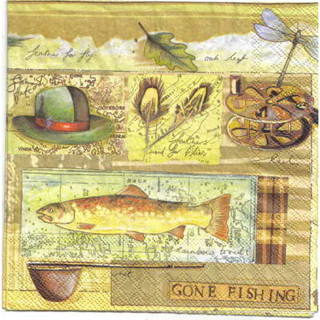 Pladao Napkin ภาพกีฬา ตกปลา Gone Fishing วินเทจ Sport กระดาษ แนพกิ้น สำหรับงานศิลปะ เดคูพาจ decoupage ขนาด L 33x33