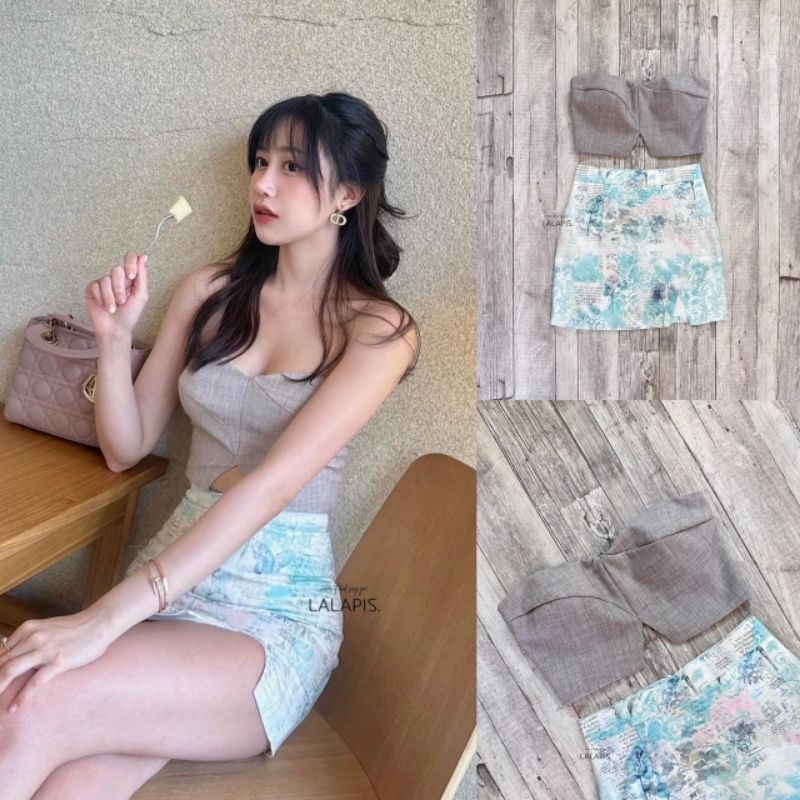 #ชุดเซ็ทน่ารัก #เสื้อเกาะอกลายสก๊อต #เสื้อเกาะอกมีฟองน้ำ #กระโปรงพลีทพิมพ์ลาย #LALAPISBRAND