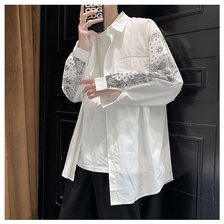 เจ๋งมาก😁CTA662😁เสื้อเชิ้ตคอปกแขนเสื้อพิมพ์ลายผู้ชาย oversize เสื้อสไตล์สตรีทแฟชั่นเกาหลีวินเทจ ทรงหล