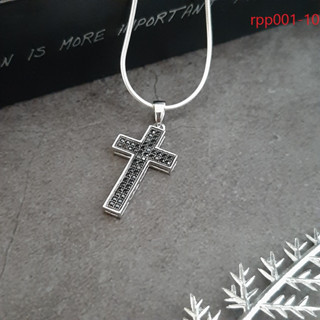 MT จี้ไม้กางเขน ประดับเพชรสวิส ตัวเรือนเงินแท้ ชุบทองคำขาว Solid 925 Sterling Silver Cross Pendant (rpp001-10) MT Jewelry มณีธารา