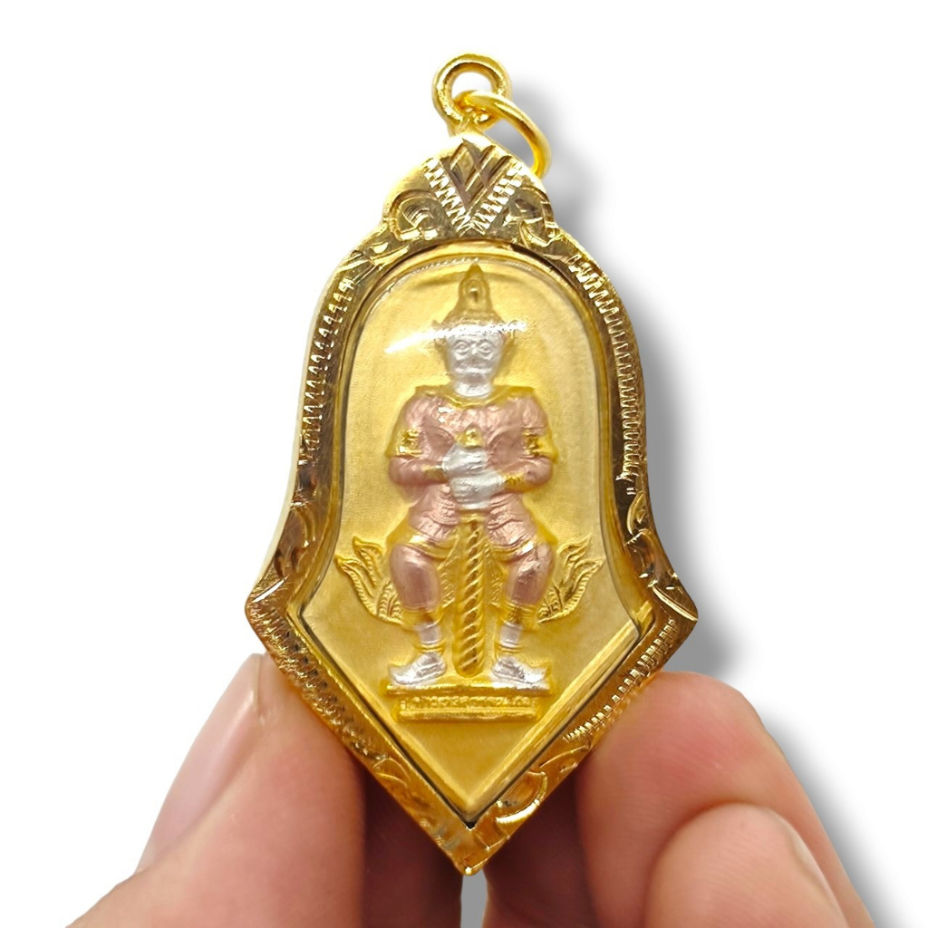 MO[G99]ท้าวเวสสุวรรณช่อประจำปีวัดจุฬามณี เนื้อทองสามกษัตริย์ เลี่ยมกรอบทองไมครอนกันน้ำอย่างดีสุดยอดแ