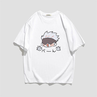 Jujutsu Kaisen อะนิเมะเสื้อยืดแขนสั้นน่ารัก Gojo Satoru รูปแบบพิมพ์ผ้าฝ้ายแขนสั้นเสื้อยืดฤดูร้อนใหม่