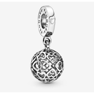 (พร้อมส่ง) Pandora Openwork Heart Ball Dangle Charm ติ้งกลมบอลหัวใจ Pandora ของเเท้100%