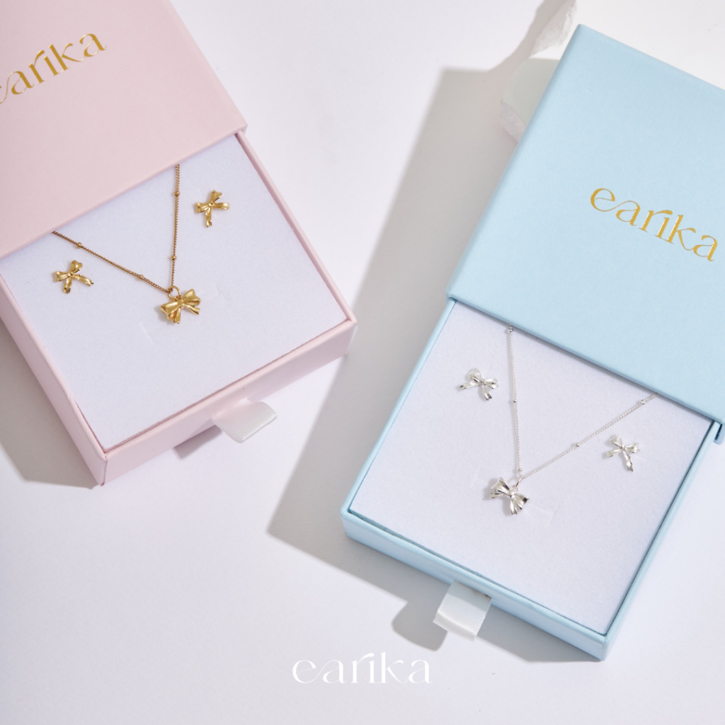 earika.earrings - wendy ribbon bow collection เซ็ตเครื่องประดับเงินแท้รูปโบว์ s92.5 ใส่อาบน้ำได้ เหมาะสำหรับผิวแพ้ง่าย