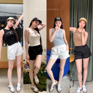 Sport &amp; Relax SET👟(390฿ฟรีส่ง) ชุดเซ็ต2ชิ้น เสื้อกล้ามแขนกุด + กางเกงขาสั้นเอวยืด ดีเทลสกรีนลายสปอร์ต ชิคๆ ผ้าร่อง valen