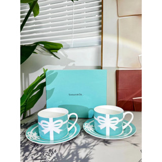 Tiffanys New Bow Knot Afternoon Tea Cup, Coffee Cup, Plate, 2 cups, 2 plates Gift Box