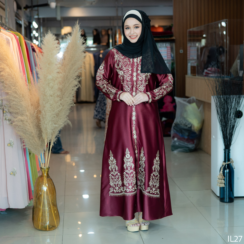 อาบาย่าปักทองเรียบหรู ชุดสาวอ้วนXXlเดรทออกงานอิสลาม ชุดรายอสวยๆ ผ้าคริสตัล สไตล์สาวมุสลิมอาหรับดูไบ IL27 วาริสมุสลิม