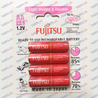 ถ่านชาร์จ Fujitsu ขนาด AA  1000 mAh  (Min 950mAh) 5000 Cycle Rechargeable     แพ็ค 4 ก้อน