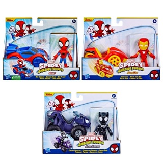 Marvel Spidey His Amazing Friends Action Figure &amp; Vehicle, Iron Man Racer Black Panther Patroller Spider-Man Web-Crawler