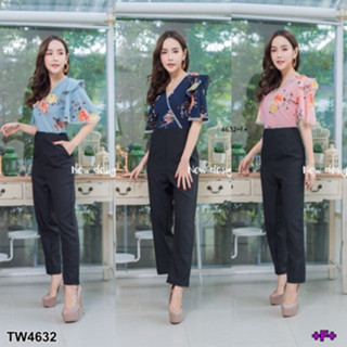 CS4632 จั้มสูทพิมพ์ดอกแขนระบาย floral print jumpsuit with ruffled sleeves