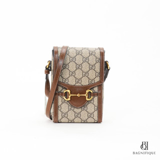 GUCCI HORSEBIT PHONE MINI BROWN GG SUPREME MONOGRAM GHW