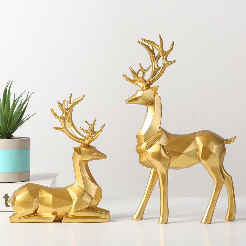 🦌ของตกแต่งบ้าน🦌การตกแต่งบ้านสไตล์นอร์ดิกสร้างสรรค์เรขาคณิตกวางตกแต่งห้องนั่งเล่นตกแต่งตกแต่งศิลปะที่เร