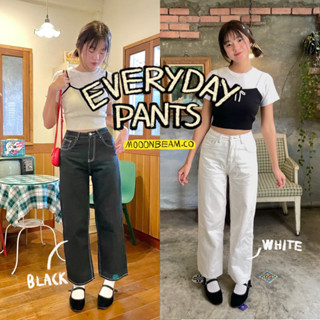 [พร้อมส่ง] Everyday pants - กางเกงขายาว สีขาว สีดำ ผ้ายีนส์บาง - Mooonbeam.co (S113)