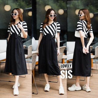 🌈🌿🌺🌸🌼🤎🧡🇰🇷Cotton Stripe Patch Plain BiB Style Maxi Dress