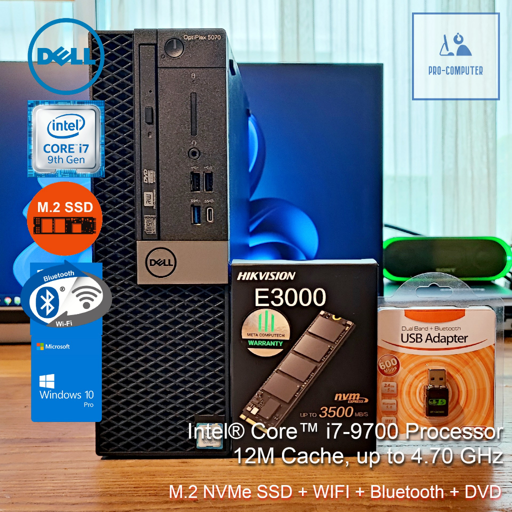 คอมพิวเตอร์ Dell Optiplex 5070 SFF - CPU Core i7-9700 Max 4.70GHz + M.2 NVMe SSD + WIFI + บลูธูท สเป