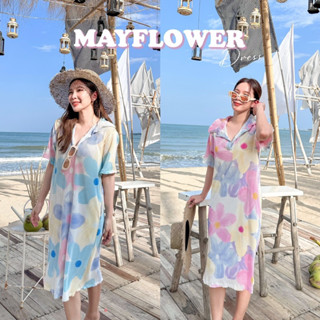 (โค้ด L299HIT ลด 20%) MAYFLOWER DRESS ชุดเดรสผ้าพลีทลายดอก โทนสีพาสเทล คอปก กระเป๋า2ข้าง ผ้าพลีทเนื้อนิ่มใส่สบาย