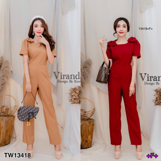 MM13418 จั้มสูทขายาว แขนพอง ไหล่ติดโบว์ Long jumpsuit, puff sleeves, bow shoulders