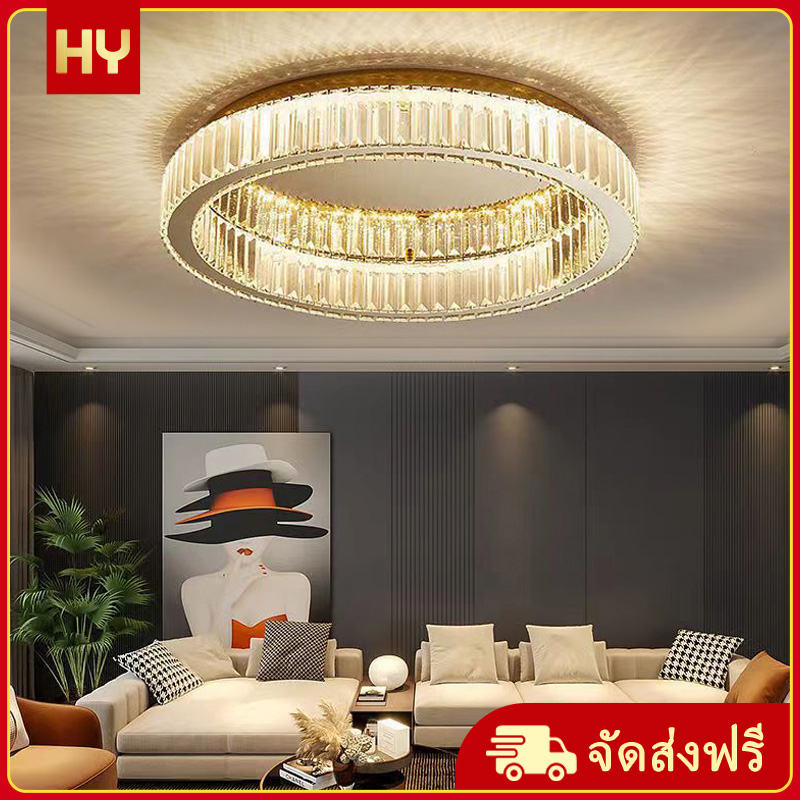 นอร์ดิกคริสตัลโคมไฟเพดานห้องนอนโคมไฟห้องรับประทานอาหาร LED สีทองรอบห้องนั่งเล่นโคมไฟบ้านโคมไฟตกแต่งภายในโคมไฟ 23