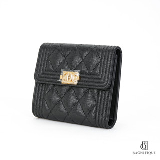 CHANEL TRIFOLD WALLET SHORT BLACK CAVIAR GHW